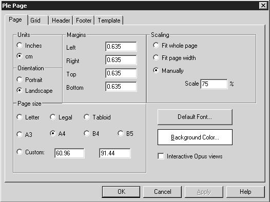 Print Menu Chapt. 3 To resize the drawing area... 1...right click somewhere on the drawing area. 2 The Ple Page dialog opens.