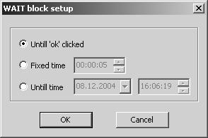 Define the loop count in the dialog that pops up when double clicking on the LOOP procedure block. C Creates a WAIT procedure block.
