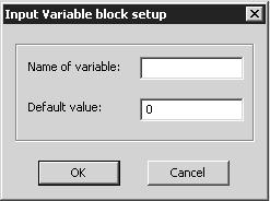 Enter the name and the default value of the variable by double clicking on the Input Variable procedure block.