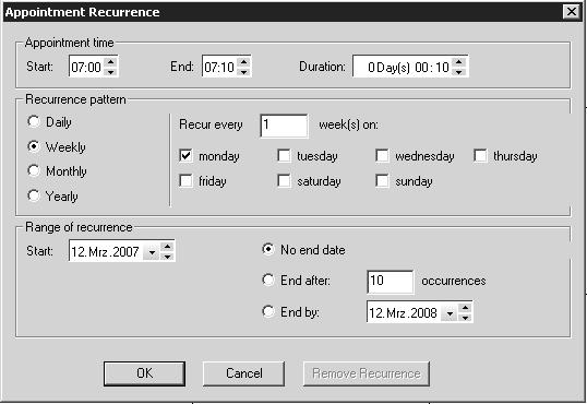 The following dialog is displayed: Figure 243: Define instrument test appointment 3 Select the command line required for the accessory