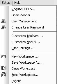 Chapt. 3 OPUS Commands 3.12 Setup Menu The Setup menu includes all functions to be required to configure menus and toolbars as well as the workspace. Figure 249: Setup menu 3.12.1 Register OPUS Note: If you use OPUS in connection with an ALPHA spectrometer, no OPUS registration is required.