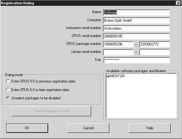 Setup Menu Chapt. 3 To register OPUS... 1...select the Register OPUS command. 2 Fill in the entry fields. 3 Confirm the settings by clicking on the OK button.