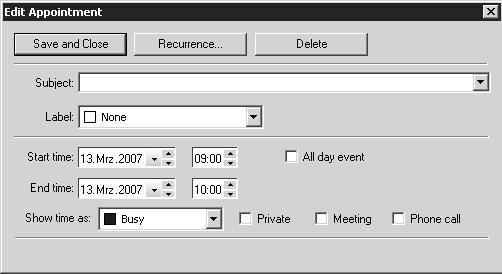 Setup Menu Chapt. 3 F A D B C E Figure 254: Edit Appointment A Select the OPUS activity desired from the Subject drop-down list.