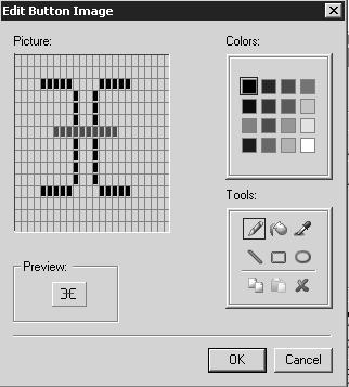 Another dialog opens: Figure 267: Edit button image Similar to any other drawing program a color palette and different