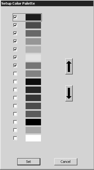 Setup Menu Chapt. 3 Figure 281: Setup Color Palette The standard range of colors include 16 colors defined by default, whereby only those colors checked will be assigned to spectra.