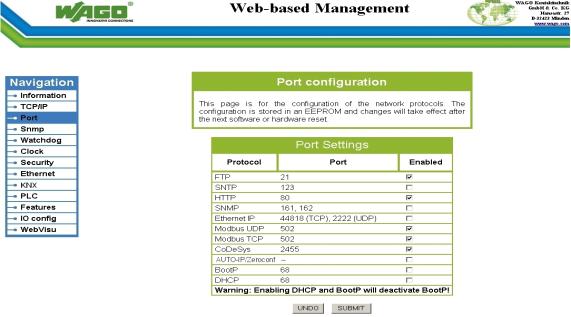 4-31: Web-based Management System: TCP/IP g084911d Port Click the link "Port" to go to the "Port configuration" page, where