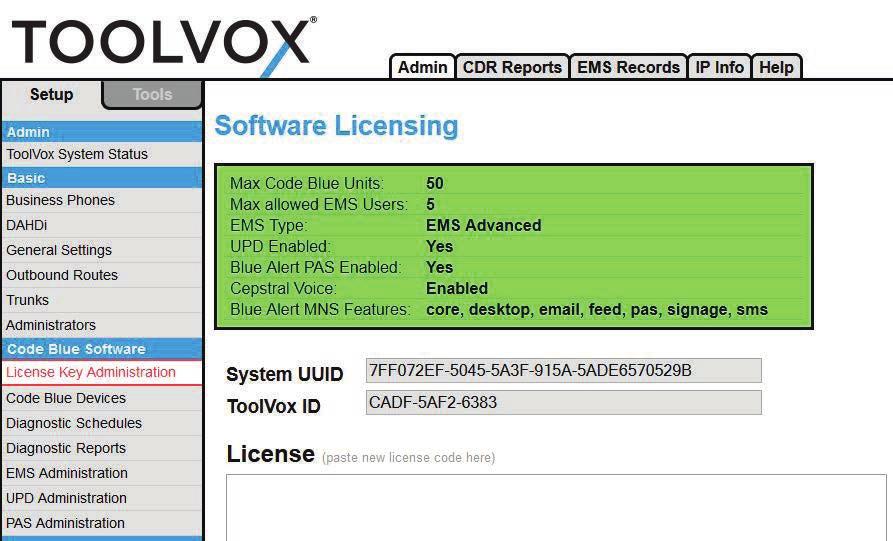 13 Configuring License Key Administration ToolVox X3 Software Licensing This screen lists what Your ToolVox is licensed for.