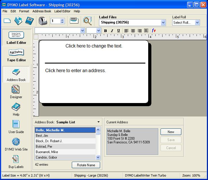 Using the Label Editor The DYMO Label Software window appears containing a blank label.