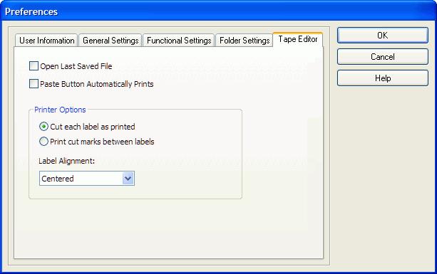 Print Settings The Options dialog box appears. 2 Select an alignment from the Label Alignment drop-down list. 3 Click OK to apply the new setting.