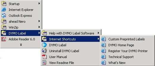 Using this Guide (Windows) The DYMO Label menu also includes Internet Shortcuts that access specific areas of the DYMO Web site, including label ordering, support, and more.