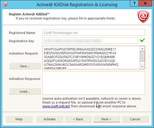 KillDisk overview 10 Figure 4: Offline activation boxes appearing 6. Click Save... to generate a registration request file. Copy this file to a USB. 7.