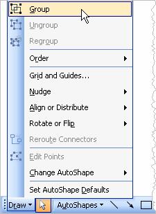 You can also copy, flip, rotate, and size the grouped objects as a unit, rather than duplicating, moving, or changing each part of the group individually. Grouping Objects To group objects: 1.