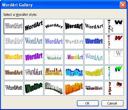 Creating WordArt Objects Add headlines, page titles or worksheet titles, in striking colors and shapes, to your workbook using WordArt. To insert a WordArt object: 1.