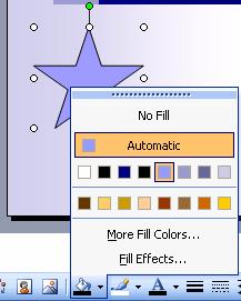 The Color Palette And More Fill Colors Using Fill Colors and Fill Effects When you draw an object on a slide, PowerPoint automatically applies a default fill color to the object.