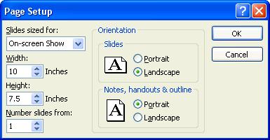 116 Microsoft PowerPoint 2003 Lesson 3-12: Changing the Page Setup Figure 3-26 The Page Setup dialog box is where you can change the size and orientation of your slides, notes, handouts, and outlines.