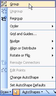 Select the objects you want to group by holding down the <Shift> key as you click each object. 2. Select Draw Align or Distribute from the Drawing toolbar, then select the alignment you want to use.