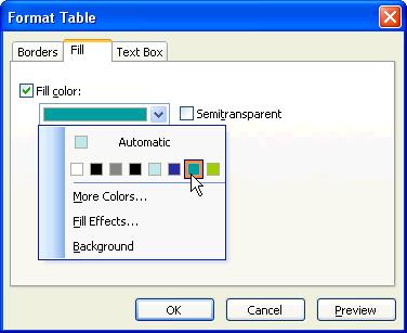 Figure 5-14 You can also apply shading to selected cells using the Fill tab of the Format Table dialog box.