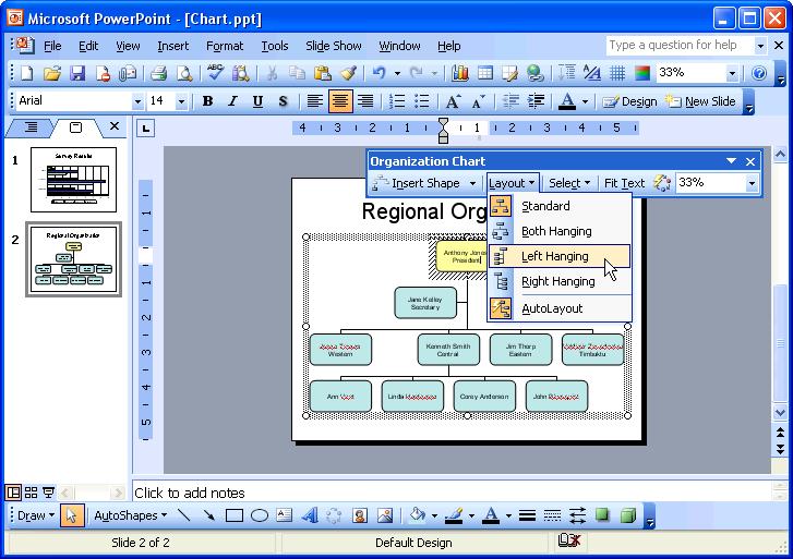 186 Microsoft PowerPoint 2003 Lesson 6-6: Formatting Your Organization Chart Figure 6-16 The Format AutoShape dialog box. Figure 6-17 The Organization Chart toolbar.