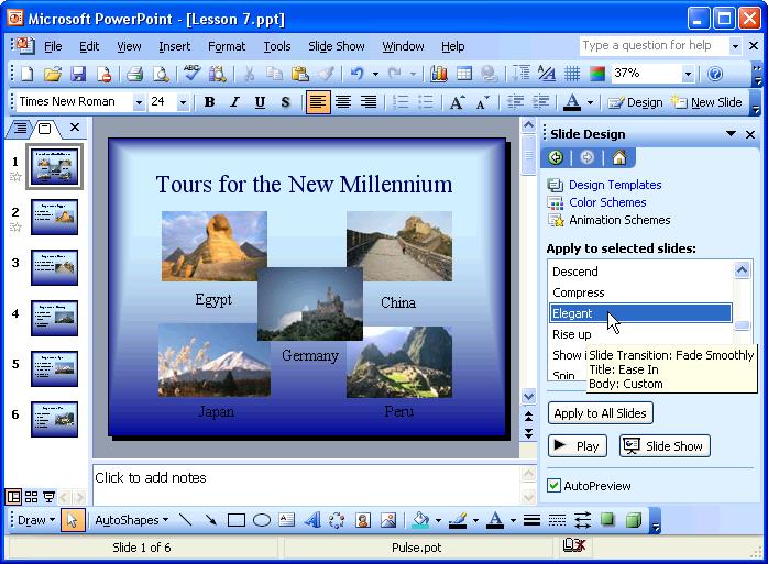 198 Microsoft PowerPoint 2003 Lesson 7-3: Using an Animation Scheme Figure 7-6 An animation scheme adds a preset visual effect to the text on a slide.