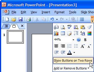 20 Microsoft PowerPoint 2003 Lesson 1-5: Using Toolbars and Creating a New Presentation Figure 1-8 Click the to see additional buttons on the toolbar.