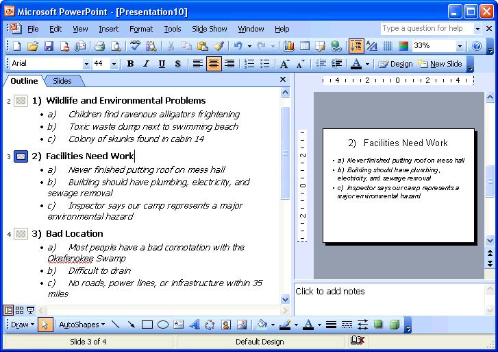 238 Microsoft PowerPoint 2003 Lesson 9-5: Importing and Exporting an Outline Figure 9-10 The Insert Outline dialog box. Figure 9-11 PowerPoint creates slides from the Microsoft Word outline document.