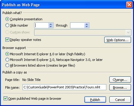 See Table 9-3: Tabs in the Web Options Dialog Box for a description of the tabs in the Web Options dialog box.