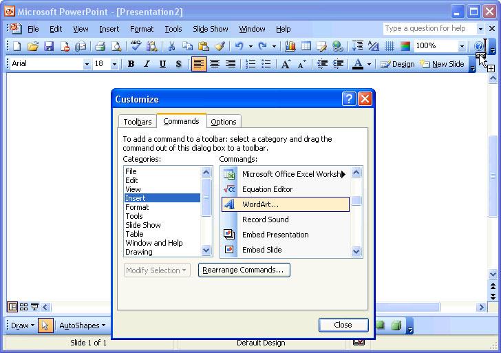 Figure 10-5 The Customize dialog box. Figure 10-3 Click and drag the desired command onto the toolbar.