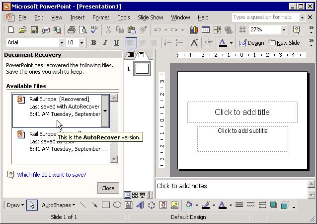 Figure 2-29 If you are connected to the Internet, always click Send Error Report to tell Microsoft to fix their software! The Document Recovery task pane displays any recovered documents.