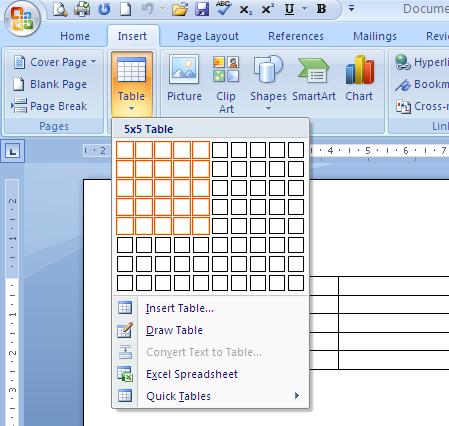 Insert Tables You can draw your own table If you want more columns or rows than the tab offers, go to Insert Tab and write in how