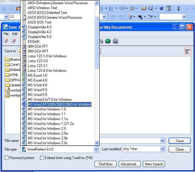 Converting Files from WordPerfect to MS Word (also works for Quattro Pro to Excel) In