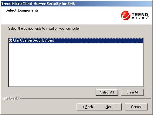 Trend Micro Client Server Security 3.6 Getting Started Guide 8. Click Next. The Component Selection screen appears. FIGURE 3-8. Component Selection Screen 9. Select the components to install.