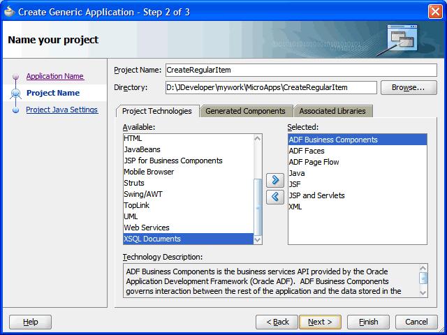 7. Ensure that Generic Application is selected in the Application Template area, and then click Next. The Name your project screen appears.