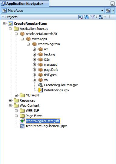 Creating the User Interface Figure 2 34 Application Navigator Pane Note: Backing bean is useful to define any custom user interface functionality that you may require.