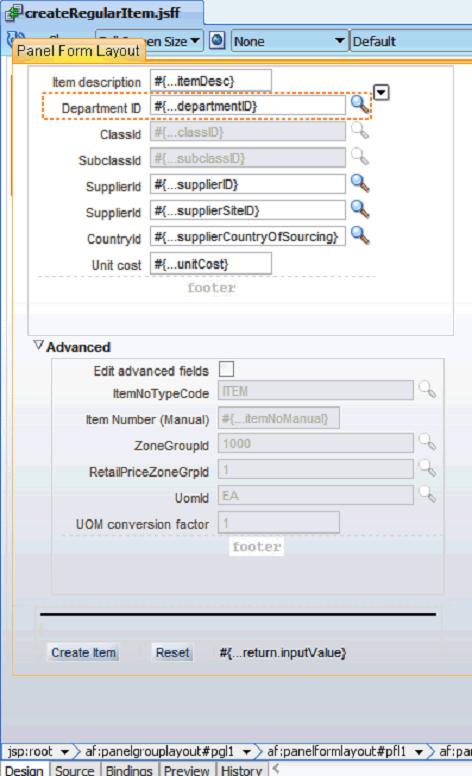 Creating the User Interface 2. From the Application Navigator, expand Data Controls navigator. 3. In the Data Controls navigator, expand CreateRegularItemDataControl. 4.