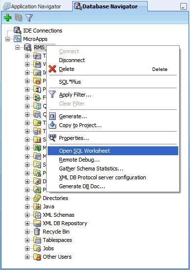 PL/SQL Wrapper for Item Sequence Generator in RMS Figure 2 44 Open SQL Worksheet Option in the Database