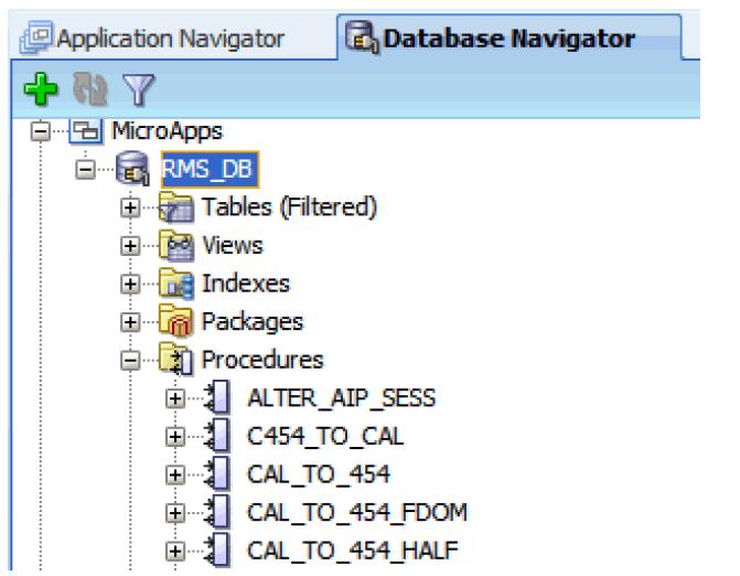 Figure 2 47 Database Navigator Pane with Listed Procedures Observe that the compiled
