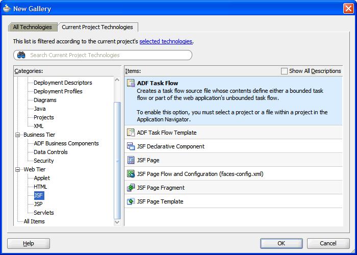 Creating an ADF Task Flow Creating an ADF Task Flow The user interface created above is a JSF page fragment. It cannot run independently unless it is included as a region in a JSF page.