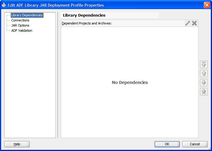 The Edit ADF Library JAR Deployment Profile Properties window appears. Figure 2 54 Edit ADF Library JAR Deployment Profile Properties Window 7.