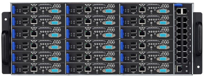 Density Improvement Traditional 1U1P Server Deployment Traditional 1U Microserver FM65-X18 Microserver Improvement Number of computing node 18 18 - Space required 18U 4U 78% 18U Number of HDD Number