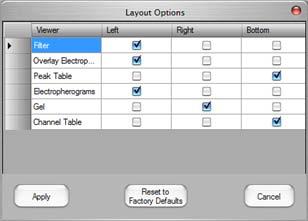 Software Reference 155 Layout Options Window Use the Layout Options window to change the location of the views in a collection.