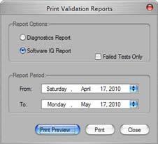 Software Reference 178 Print Validation Reports Window Use the Print Validation Reports Window to print the results after performing Installation Qualification (IQ) or Operational Qualification (OQ).