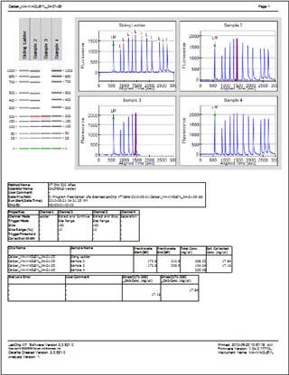 Data Analysis 73 Run Report (LabChip XT only) Choosing this option prints a one page summary of the run, which includes the gel for each channel, the Electropherogram for each channel, Run