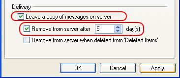 server] checkbox will result in mail deletion after download (Pay attention to the mailbox usage level if