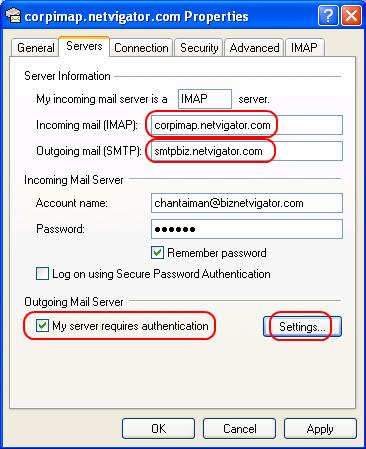 9. In Servers tab, cross check the content is same as what you input in previous steps, tick the outgoing mail server authentication