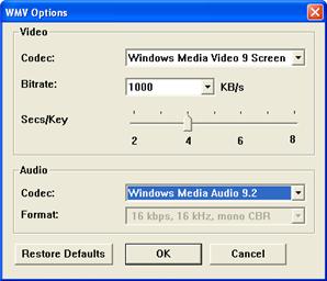 Chapter 13: Exporting a Recording to a Windows Media File 6 Set the options you want.