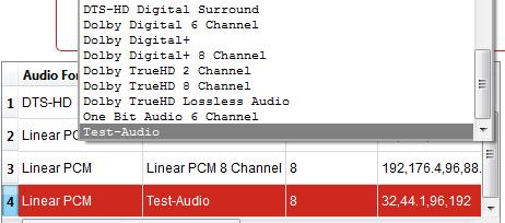 Note that available options are dependent upon the audio coding type. 10.