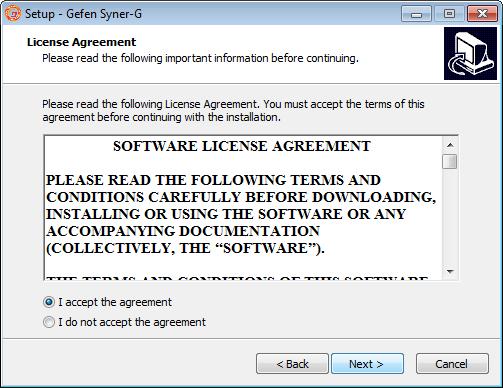 Installing the Syner-G Software Suite Getting Started 6. The Software License Agreement dialog will be displayed.