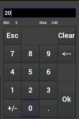 The top of the keypad will display the minimum and maximum text size values (in pixels).