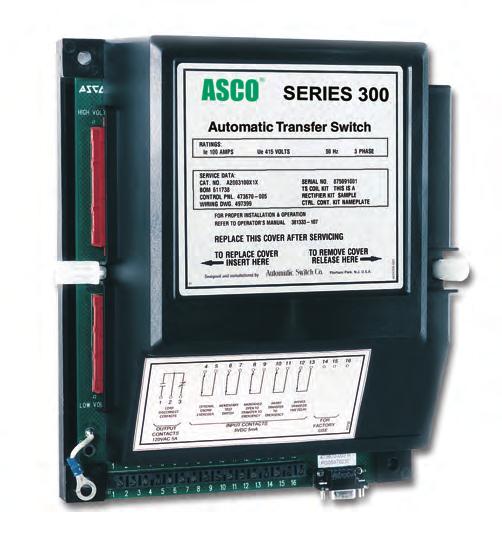 Series 300 Microprocessor Controller The ASCO Series 300 Microprocessor Controller is used with all sizes of Power Transfer Switches.