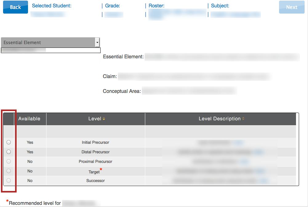 10.12 8. Select the radio button next to the appropriate linkage level for the student.